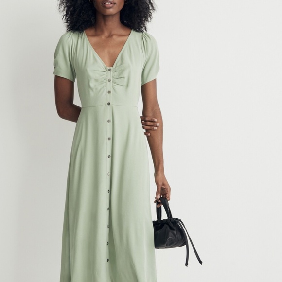 Madewell leedra button-front midi dress - green - size 4 - Picture 1 of 6